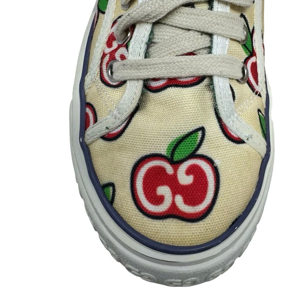 Gucci Tennis 1977 Ivory Canvas GG Apple Print Web Stripe Sneakers 40 - Picture 3 of 9